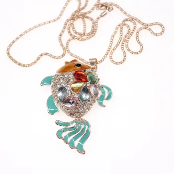 

925 Sterling Silver lovely charms rainbow crystal stone golden fish Animal Pendant with necklace jewelry