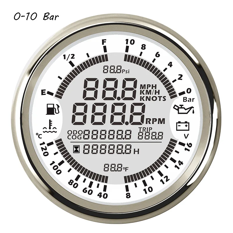 Автомобильный спидометр, gps, лодочный тахометр, многофункциональный, температура воды, уровень топлива, вольтметр, давление масла, подходит для автомобиля, мотоцикла, корабля - Цвет: WS  0-10Bar