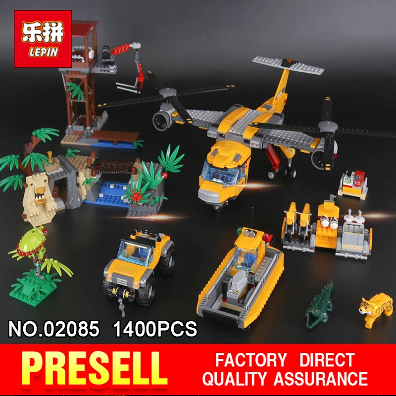 

Lepin 02085 1400Pcs Genuine City Series The Jungle Air Drop Helicopter Set 60162 Building Blocks Bricks Toys for New Year Gift