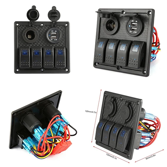 

New 4 Gang Auto Marine Boat Circuit Breaker LED Switch Panel USB Rocker Switch Panel Waterproof RV Car