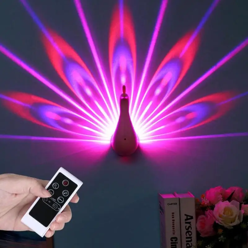 Форма павлина 3D проекционная лампа светодиодный пульт дистанционного управления настенный ночник лампа Красочный светодиодный ночник для украшения дома