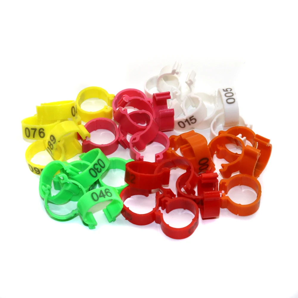 7 Colors 16mm Digital foot ring Poultry Buckle type Clip rings Farm equipment Chicken Identification ring 100 Pcs