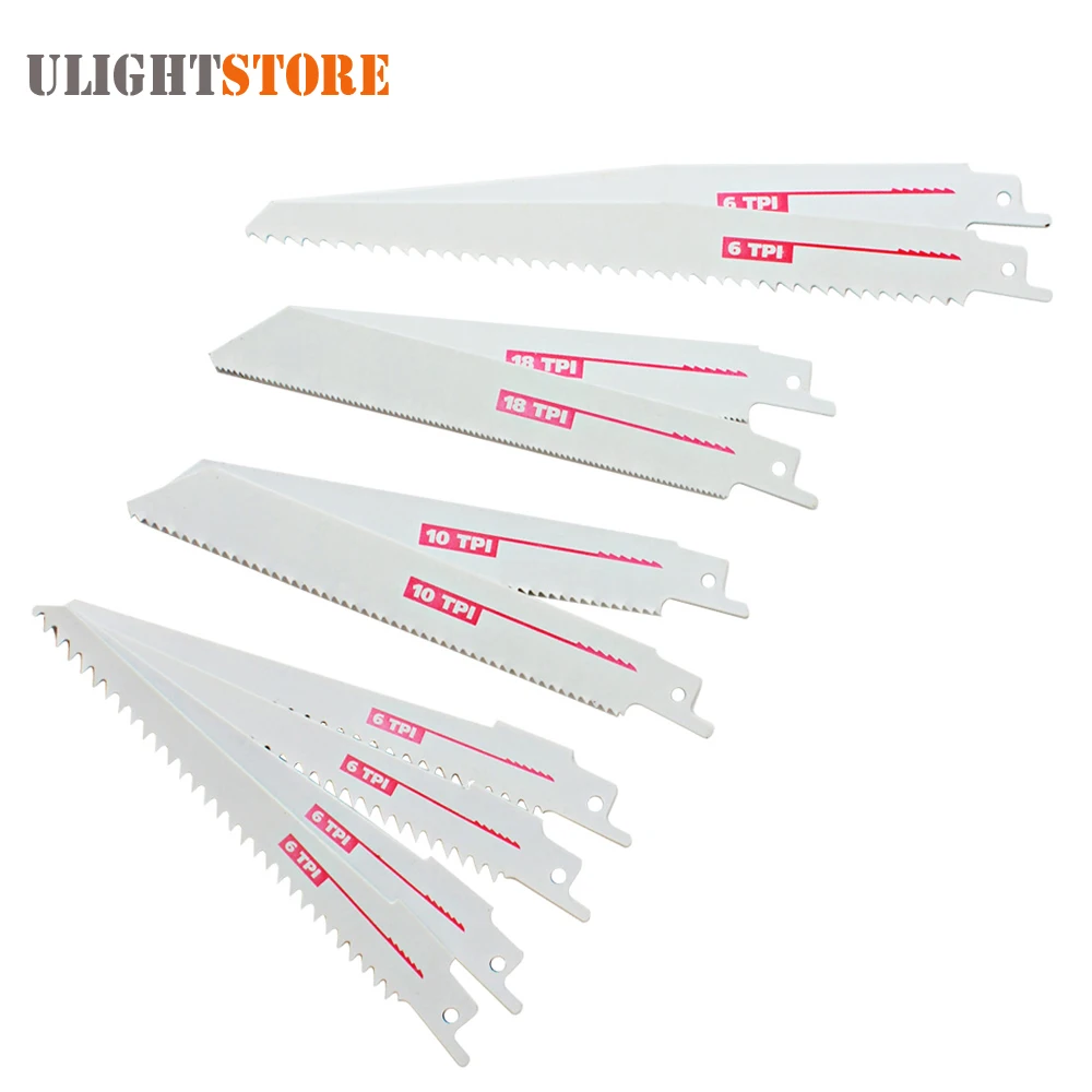 

10pcs! 6-8" Reciprocating Saw Blades High Carbon Steel Power Tools For Woodworking Bi-Metal Wood Cutting
