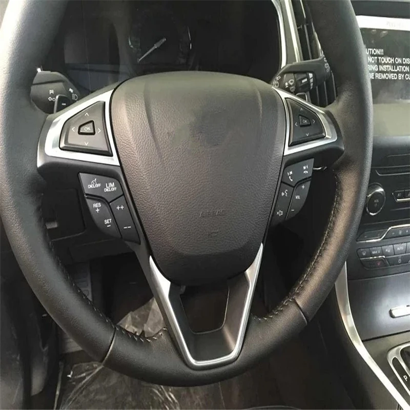

WELKINRY car auto cover For Ford Edge Endura 2015 2016 2017 2018 2019 ABS chrome steering wheel button trim