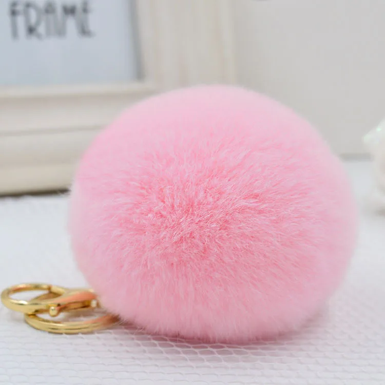 8 см натуральный мех кролика рекс мяч брелок автомобиля брелок сумка Подвеска мех pom пушистые брелки - Цвет: pink