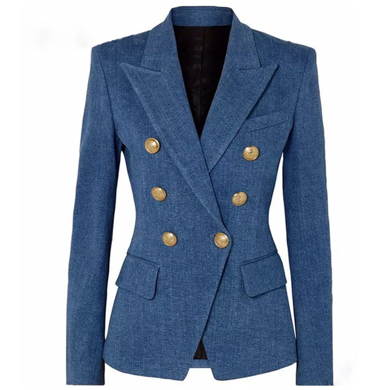 

S-XXL High quality 2021 fashion new classic double-breasted imitation denim slim self-service casual commuter woman Blazers