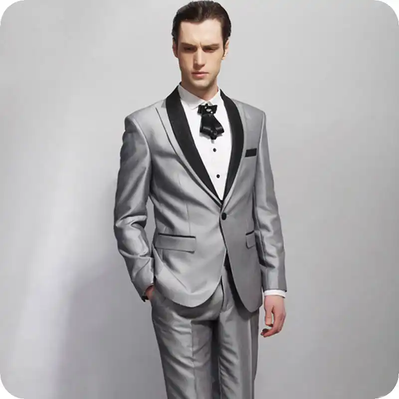 Trajes De Boda Para Hombre Color Gris Y Plata Estilo Clasico Negro Con Solapa Y Visera Esmoquin Entallado Para Novio Trajes De 2 Piezas Para Hombre Aliexpress
