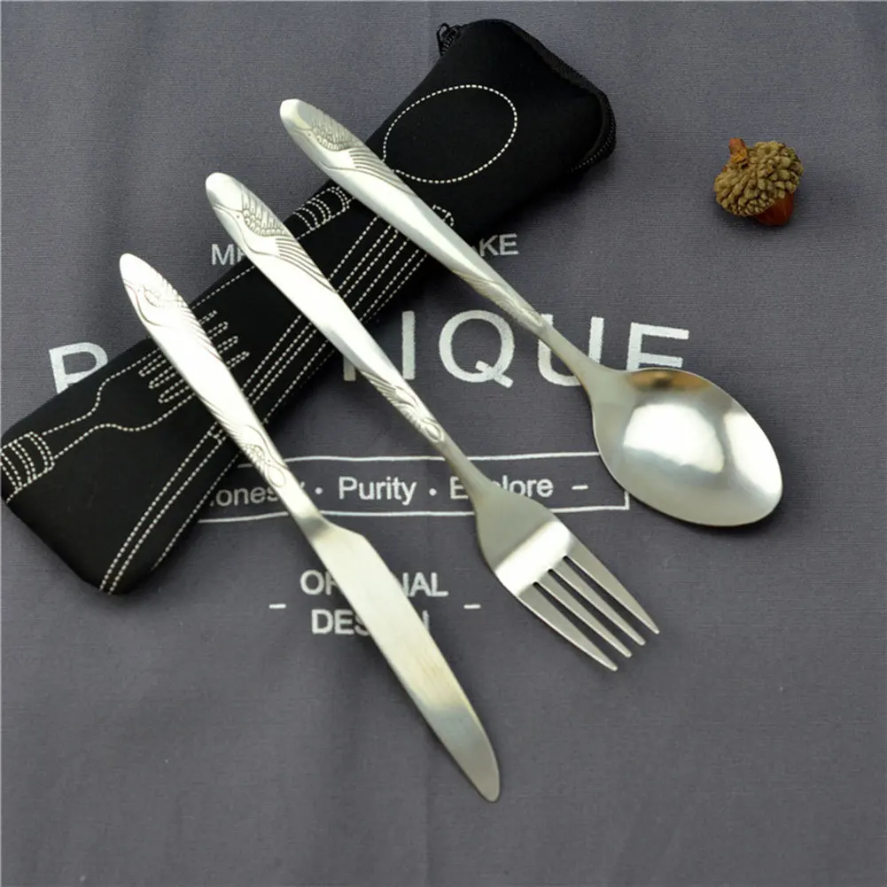 

Three-piece set of knife fork and spoon Cooking Reusable Travel Utensils with Case Fork Spoon Set Camping Accessories H99F