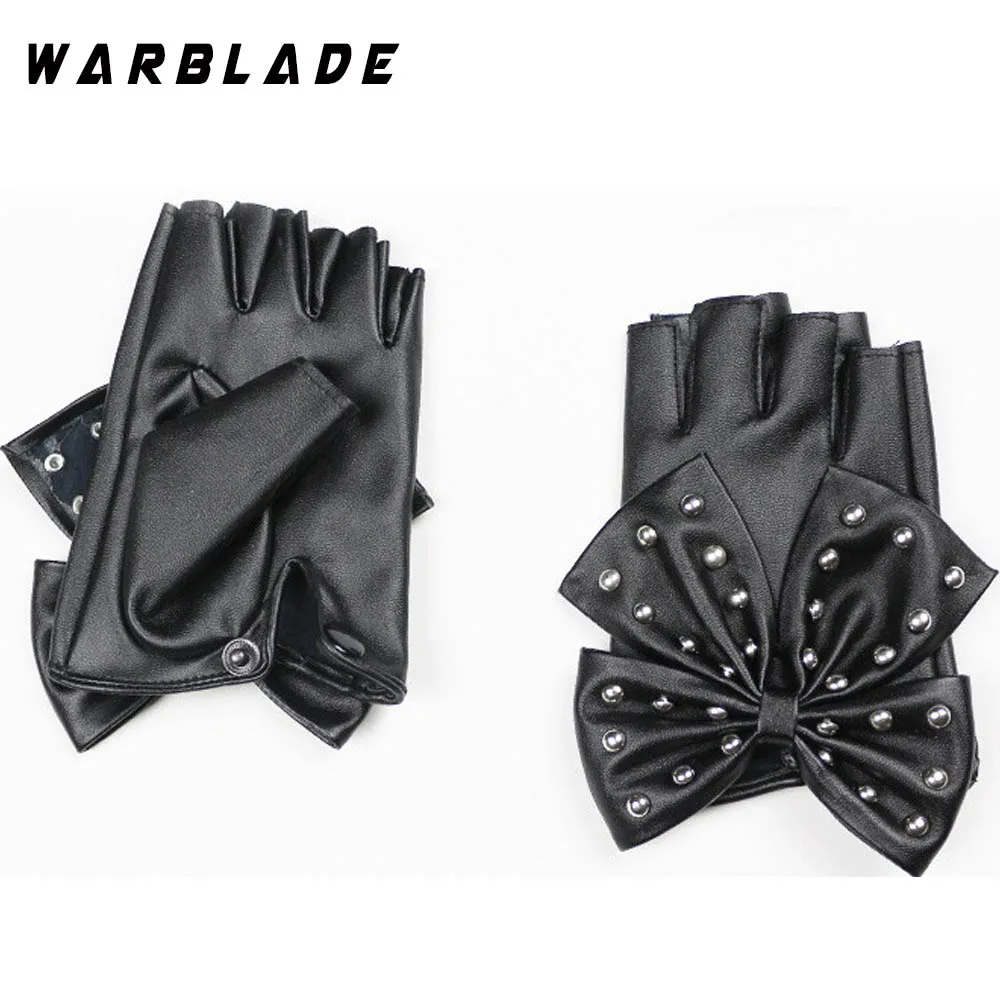 WarBLade женские кожаные перчатки, черные перчатки без пальцев из искусственной кожи, варежки с большим бантом, женские перчатки на половину пальцев, Luvas, танцевальные