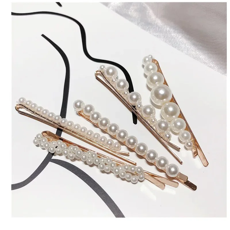 5pcs/lot Big Small Imitation Pearl Beads Hair Clips Hairpins for Women Fashion Hair Jewelry Simple Barrettes Wholesale