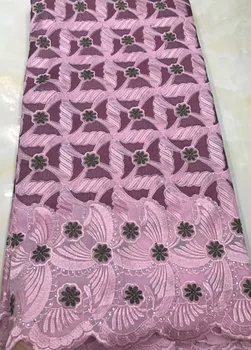

2019 Latest Swiss Voile Lace with stones In Switzerland High Quality African Cotton Lace Fabric For Women Party Dress EM007 pink