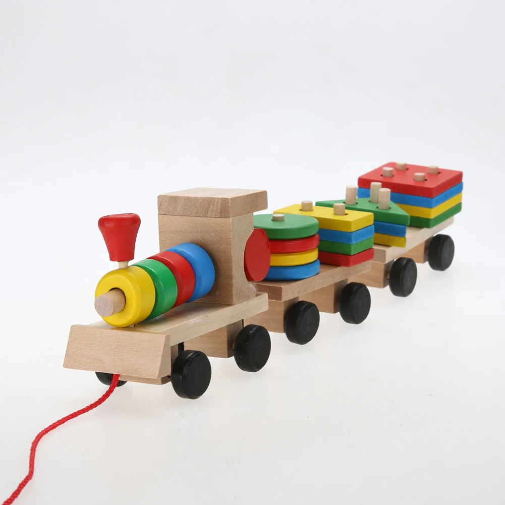 Wooden Train Car Blocks Model Toy Kid Baby Stacking Train Puzzleblock