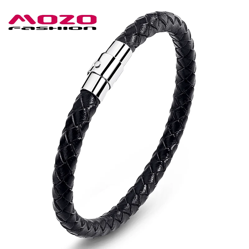 MOZO, модный мужской браслет, кожа, веревка, цепь, браслеты, нержавеющая сталь, магнитный браслет из застежек, мужские подарки, Винтажные Ювелирные изделия PS0026 - Окраска металла: Black