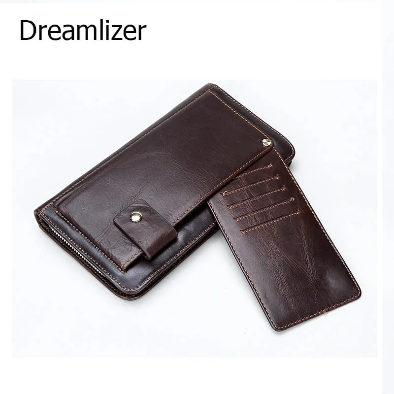 

Dreamlizer New Arrival Men Wallets Long Genuine Leather Brand Big Capacity Male Purse First Layer Cowhide Man Day Clutches Bag
