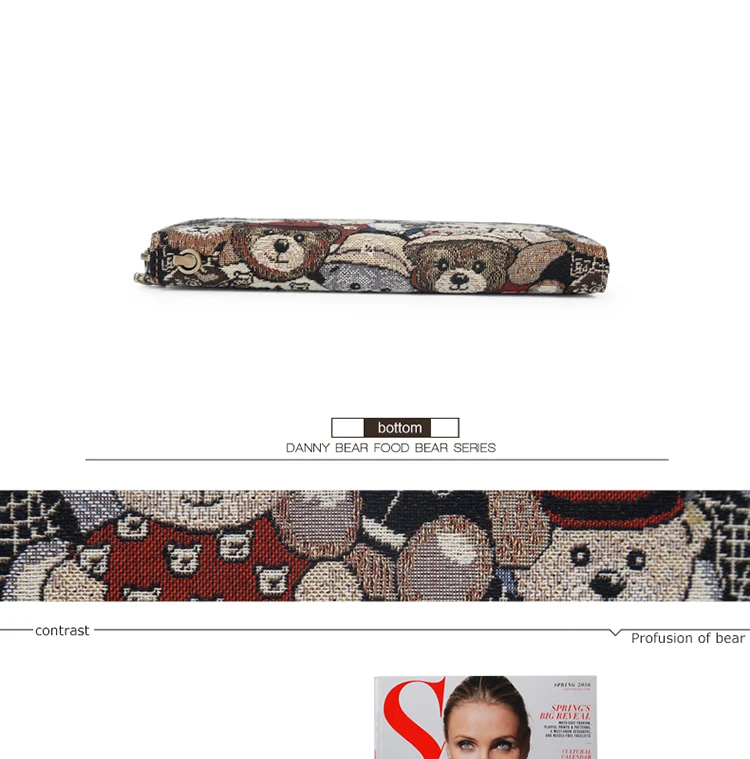 7-DANNY BEAR Original Design Women Wallets Female Casual Canvas Coin Purses Card Houlders Fresh Style Clutch For Teenager Girls
