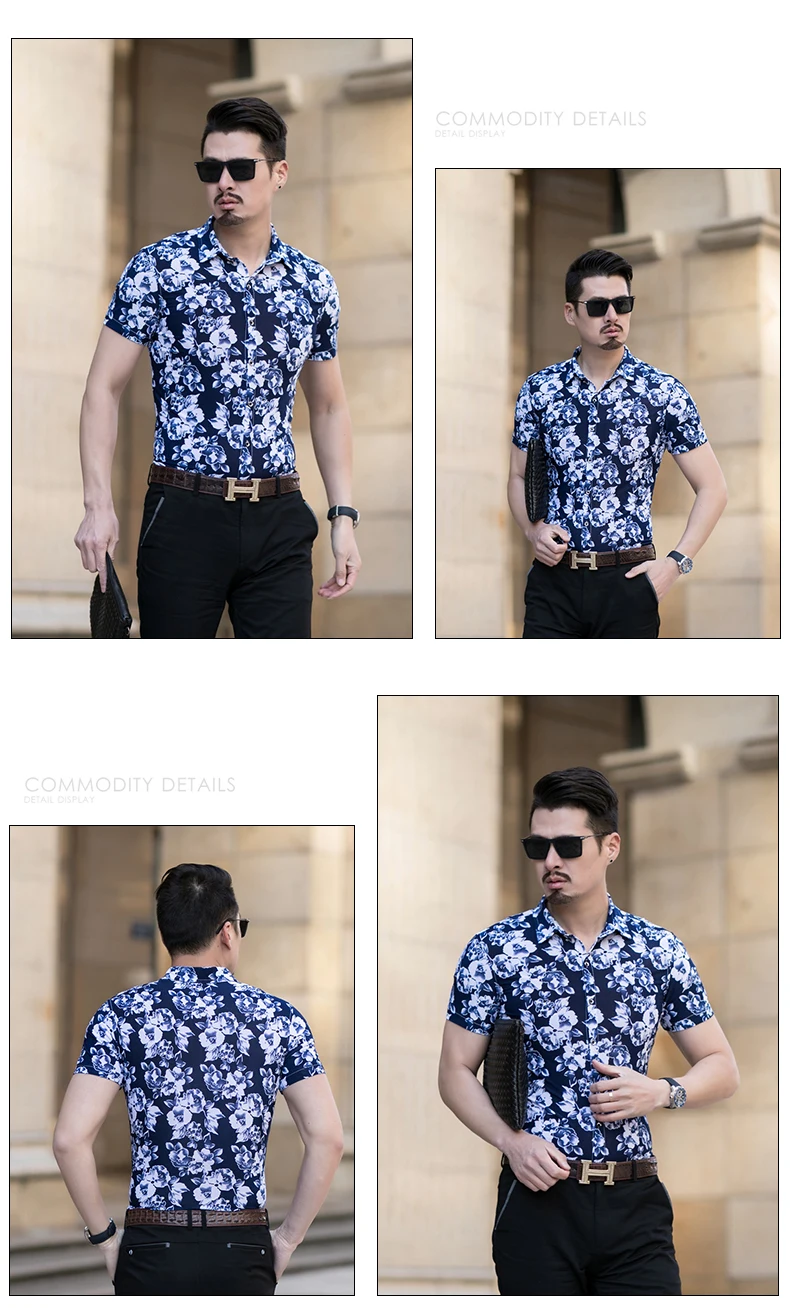 M-7XL повседневные мужские рубашки slim fit высокое качество рубашки для мужчин Цветочные эластичные мерсеризованные хлопковые мужские рубашки