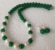 

Natural white Akoya Pearl/Green GEM Fashion Necklace Earrings set t Quartz Fine Bridal wide watch wings women queen