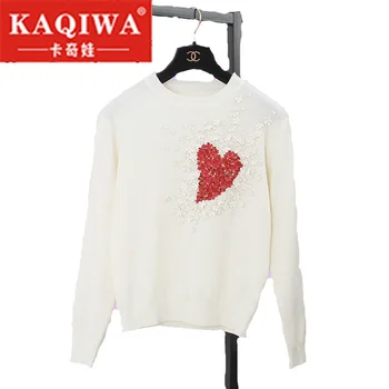 

liva girl 2018 Autumn European Style New Fall Winer Women Star Celebrity Heart Flowers Sweet knitting sweater Warm Casual tops
