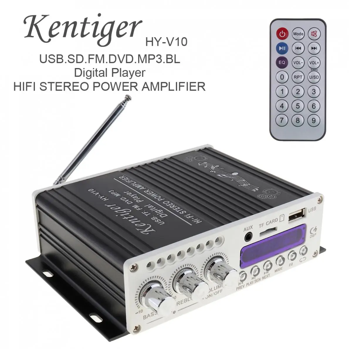 Kentiger HY V10 DC 12 В 20 Вт x 2 2CH Hi Fi Bluetooth автомобильный аудио усилитель мощности FM радио