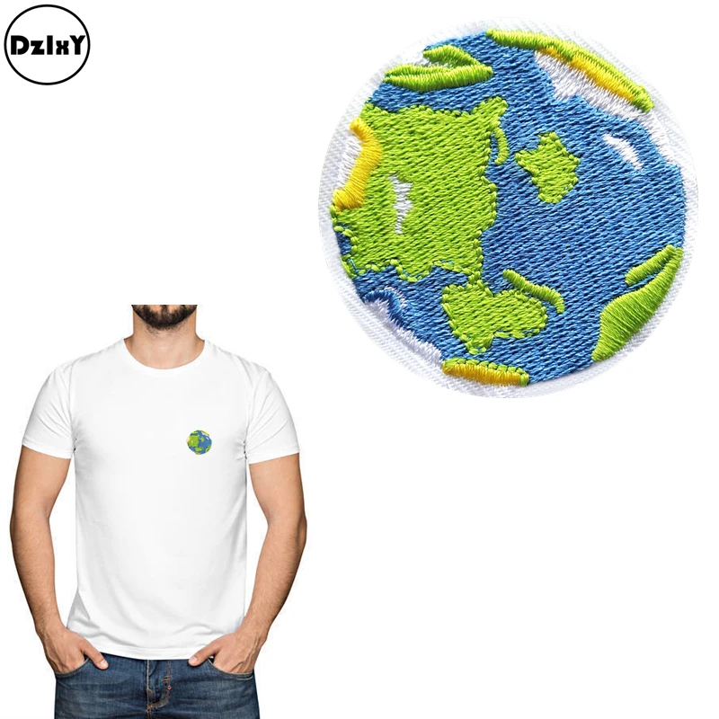World Planet SET OF 2 Embroidered Iron On Patches Earth
