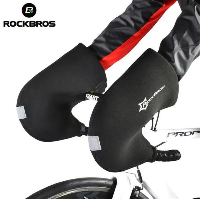 RockBros Cycling Handlebar font b Gloves b font Winter Windproof Waterproof Thicken Warm Mountain Road Bike