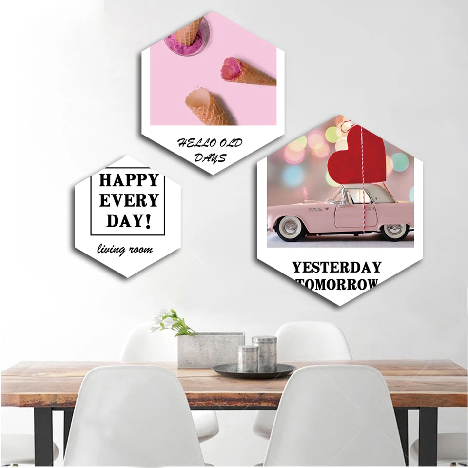 

Canvas Printed Poster Home Decor Nordic Hexagon Letter Ice Cream fresh Painting Wall Art Pictures Living Room Modular Framed