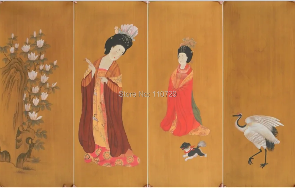 

Hand-painted silk wallpaper painting Ancient People silk wallcovering many pictures optional