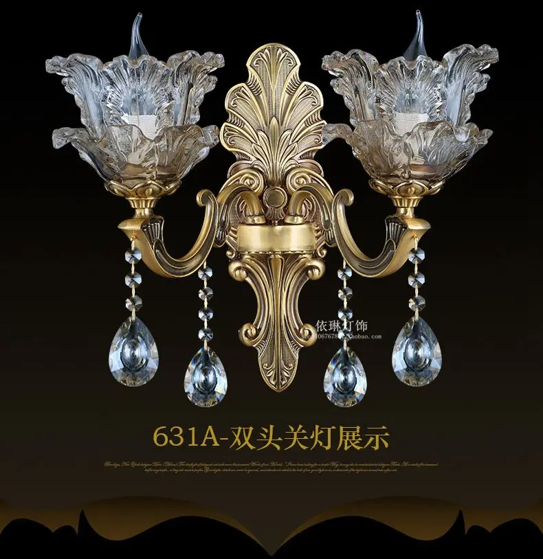 Европейской роскоши медь настенные лампы в Коридор Спальня оригинальная прикроватная лампа личности светодиодный двойной головы