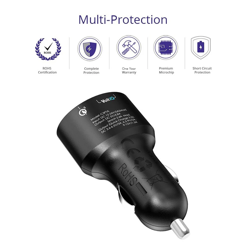 [3 USB Ports] Tronsmart C3PTA Car-Charger Quick Charge 3.0 VoltiQ USB Car Charger for Xiaomi Mi5 for LG G5 Elephone S7 in Stock
