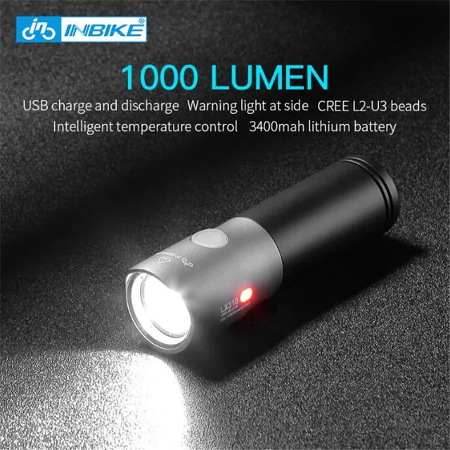 Best Price INBIKE 1000 Lumen Bicycle Light USB Rechargeable Riding Flashlight Bike Lamp Led Mountain Bike Equipment Cycling Accessories 310