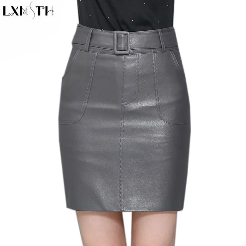 Lxmth 3XL 4XL Осенняя новинка OL официальная юбка из искусственной кожи женский пояс
