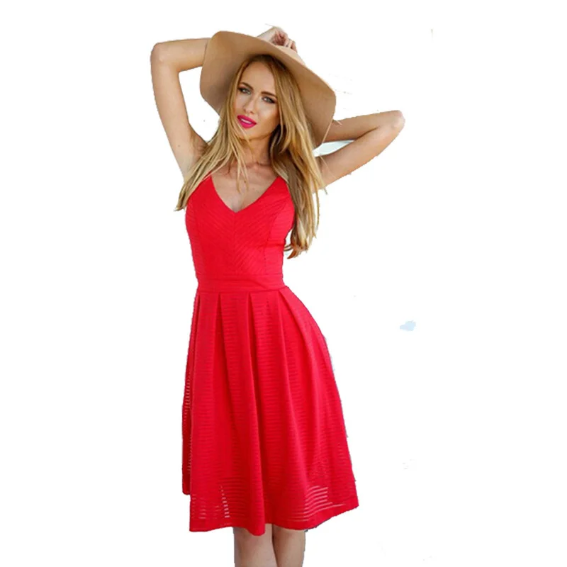 Sexy Red Summer Style Dress 2015Fashion Spaghetti Strap V Neck Suumer