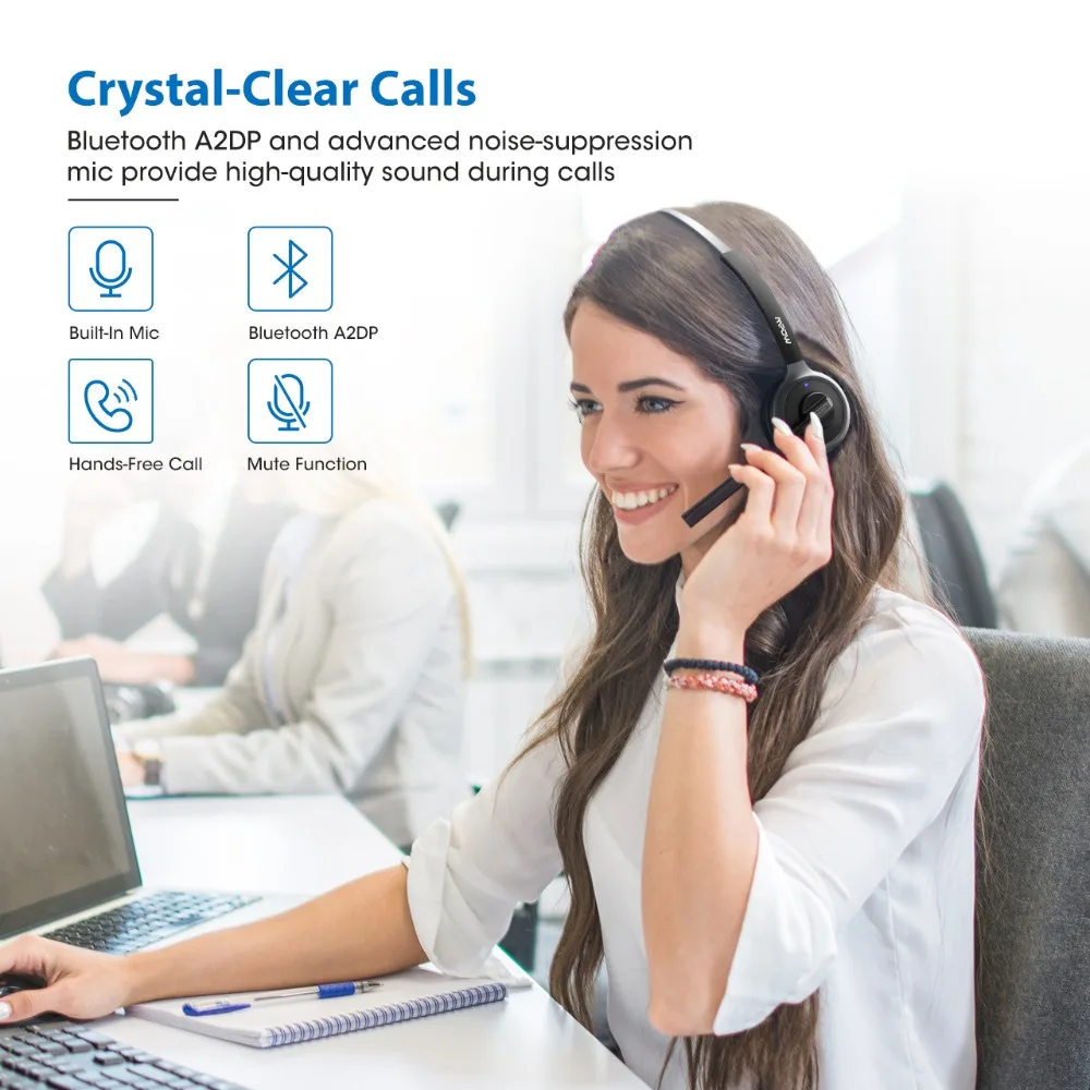 Billig Mpow BH231 Bluetooth 4,1 Kopfhörer Mit Mic Charging Basis Wireless Headset Für PC Laptop Call Center Büro 18H Reden zeit