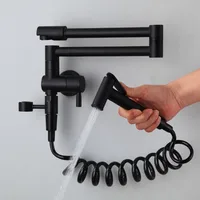 ก๊อกน้ำห้องครัวพับได้ Kitchen Sink Mixer Tap ทองเหลืองสีดำ/ทอง/Chrome 360 องศาเย็นติดผนังหมุน bidet tap 1