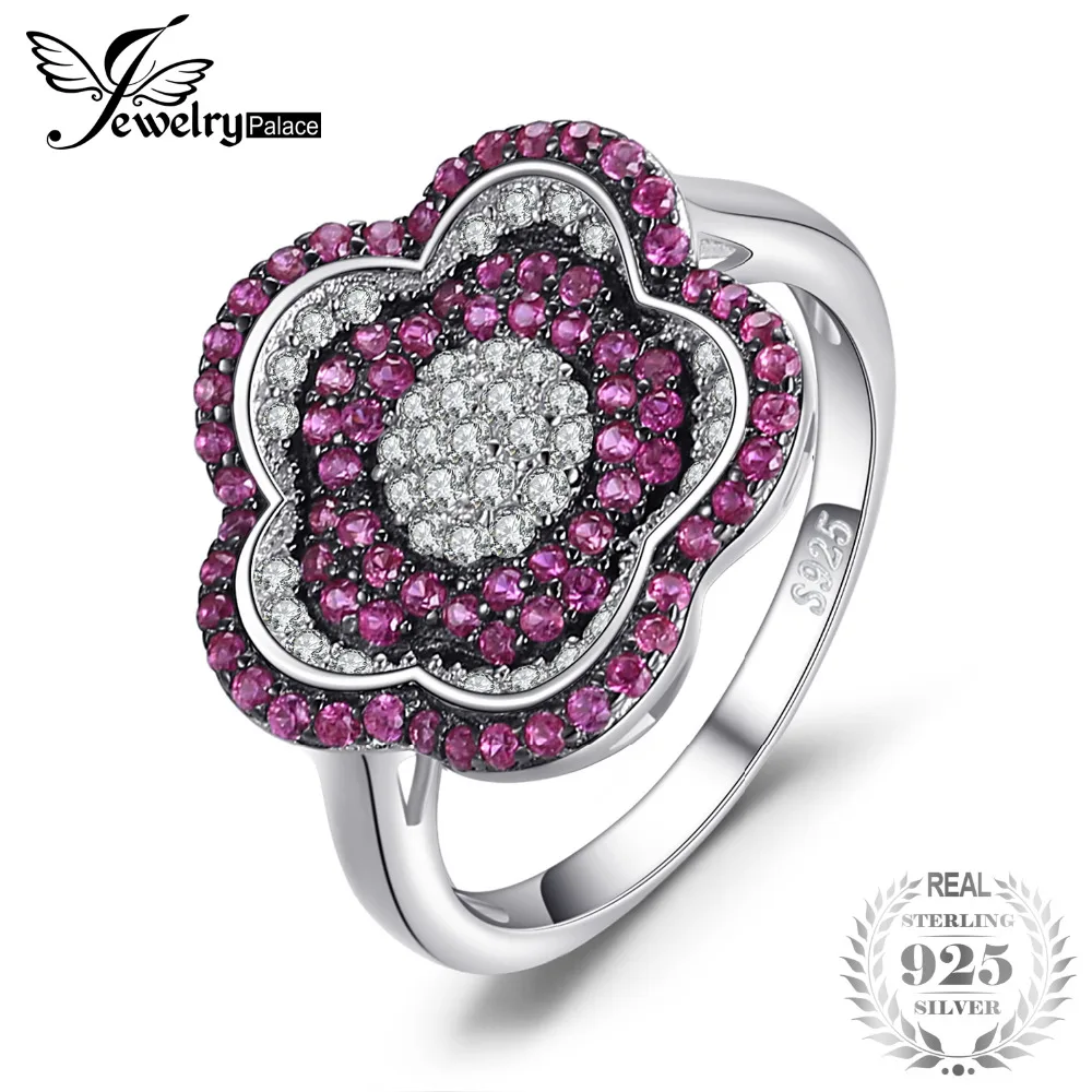 

JewelryPalace Flower 0.78ct Created Ruby Pave Ring 925 Sterling Silver Jewelry for Women Fashion Jewelry Elegant Gift hot sell