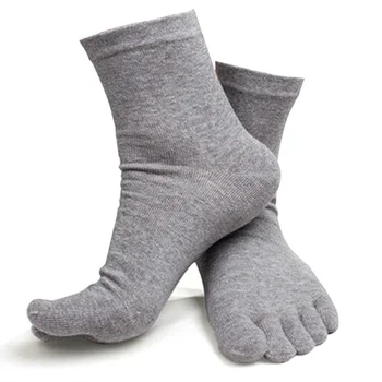 

Spring Autumn Causel Men's Soft Breathable Solid Color Five Finger Toe Socks Solid Cotton Long Ankle Socks