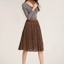 Женская летняя модная пикантная весенне-осенняя юбка, однотонная кружевная Плиссированная Юбка До Колена S3621