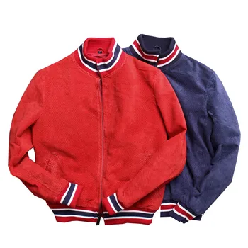 

2019 New Spring Autumn Slim Fitting Big Sales Blue Red Men Genuine Leather Sheepskin Coat Casual Jacket for Male with Holes A089