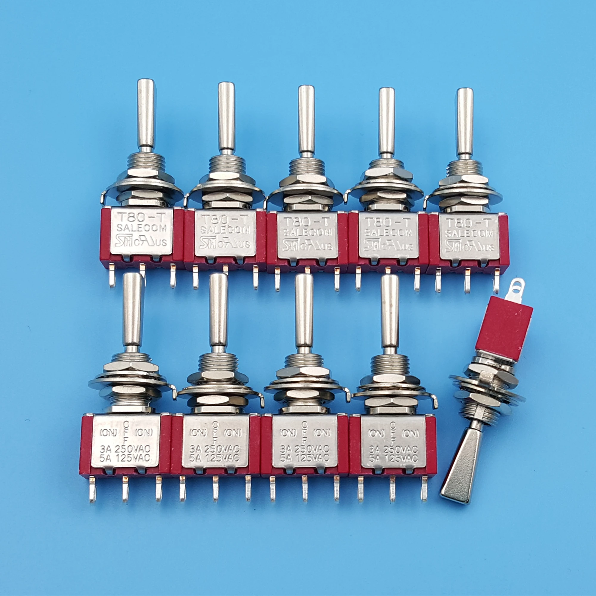 

10Pcs SH T8014A-UHBQ Flat Handle 3Pin Momentary MOM-OFF-MOM Self-Return SPDT Mini Toggle Switch