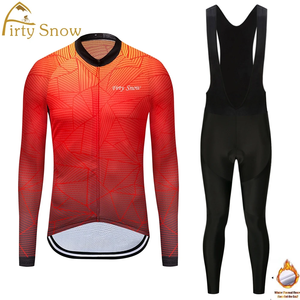 

Firty Snow 2018 Winter Thermal Fleece Cycling Jersey Set Maillot Ropa Ciclismo Long Sleeve Keep Warm Bike Wear Bicycle Clothing