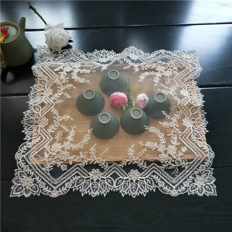 

Square 40cm European Embroidered Lace Multi-purpose Cover Cloth Coffee Tea Tray Microwave Rice Cooker Universal Dust Table Mat