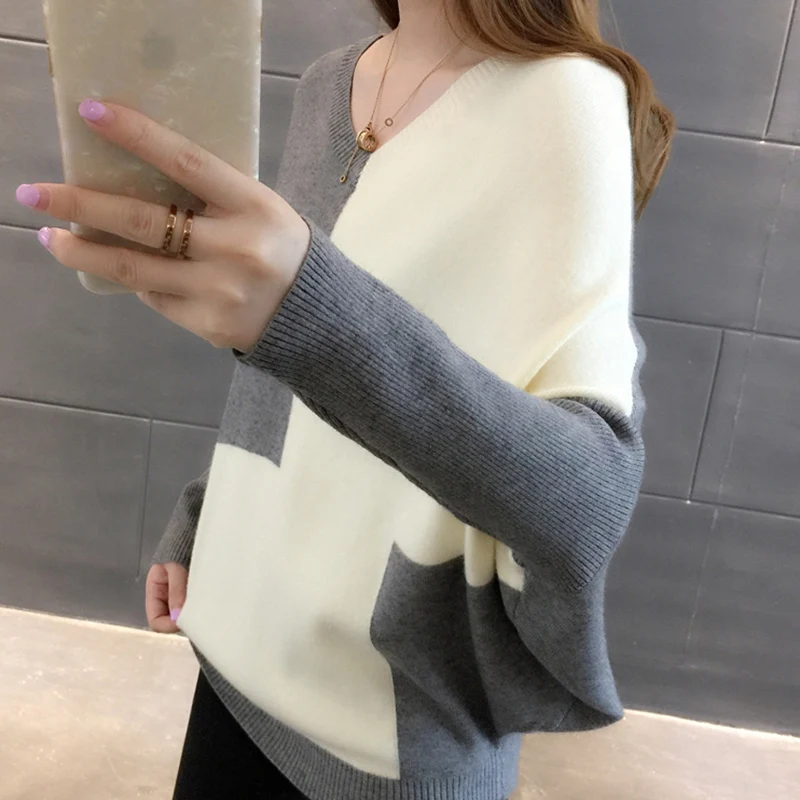  2018 New Autumn Winter Bat Sleeve Pullovers Women Sweater Fashion Sexy V-neck Cashmere Loose Korea Slim Knit Female Tops 
