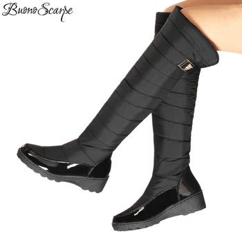 

BuonoScarpe Russia Winter Boots Women Warm Knee High Boots Round Toe Down Fur Ladies Fashion Thigh Snow Boots Waterproof Shoes