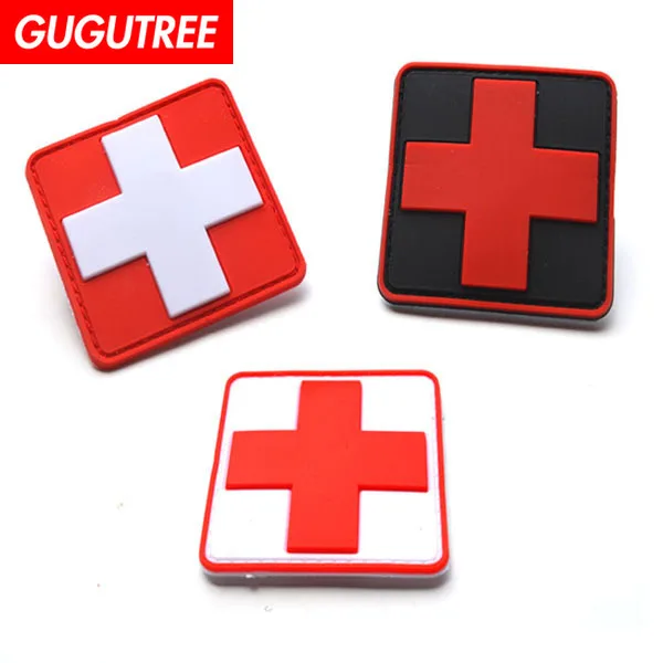

GUGUTREE embroidery pvc HOOK&LOOP Red Cross patches medical aid patches badges applique patches for clothing AD-159