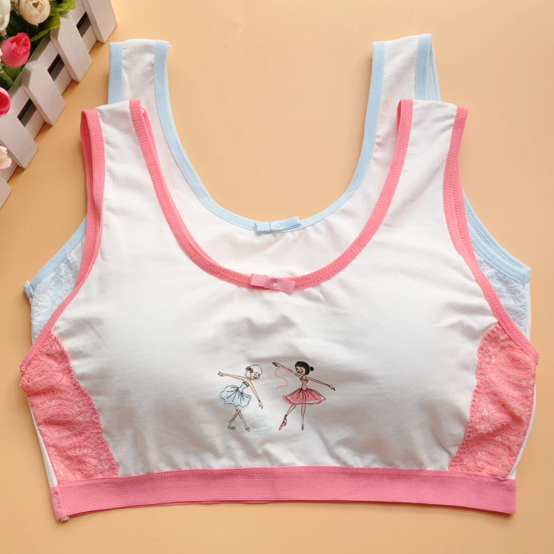 Young girl bra cotton small vest underwearDevelopmental Girls Cotton Bra Training Bra Wire Free Padded Children BraSN0030