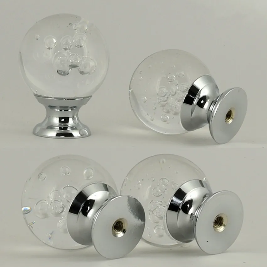30mm 40mm clear bubble glass ball drawer tv knobs glass crystal
