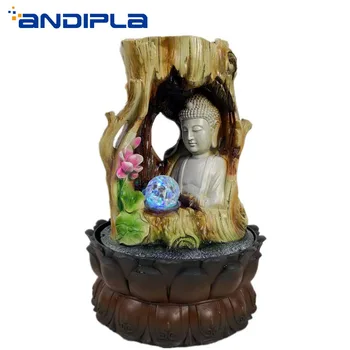 

110V-220V Auspicious Buddha Statue Monk Figurine Flowing Water Fountain Desktop Decoration Water Feature Feng Shui Lucky Gifts