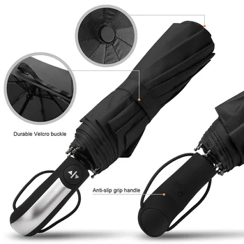 

10 Ribs Fully Automatic Handle Folding Black Umbrella Compact Large Strong Frame Outdoor Windproof Gentle Mini Umbrella WZP118