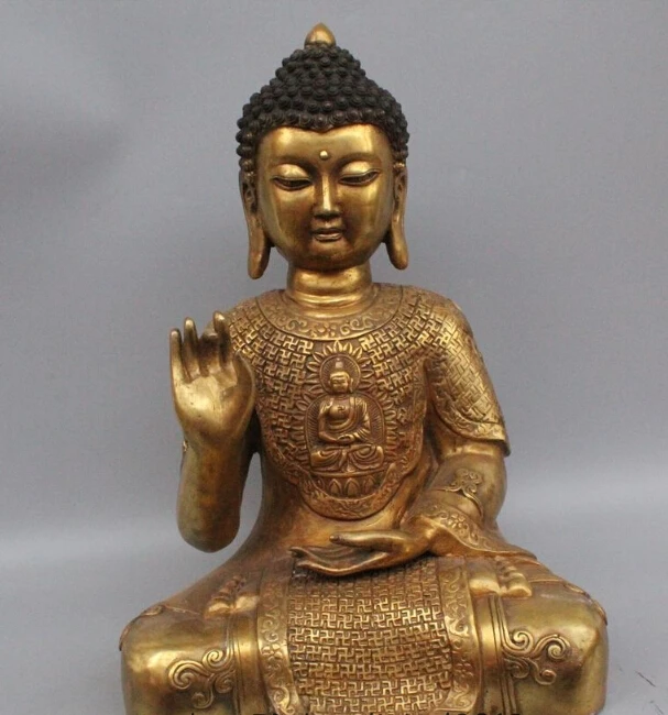 

free 17" Tibet Tibetan Buddhism Bronze Gild Sakyamuni Amitabha Buddha Stat fast