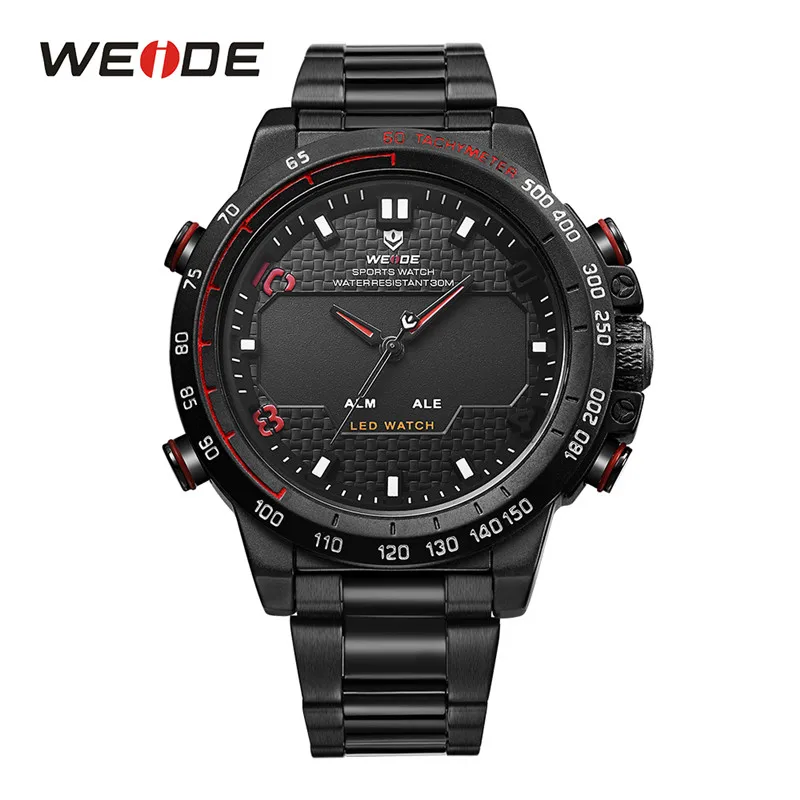 WEIDE Часы мужские LED Аналоговый двойной Дисплей сигнализации назад легкие спортивные Военное Дело часы большой циферблат Нержавеющая сталь ремешок кварцевые часы - Цвет: WH6102B-2C